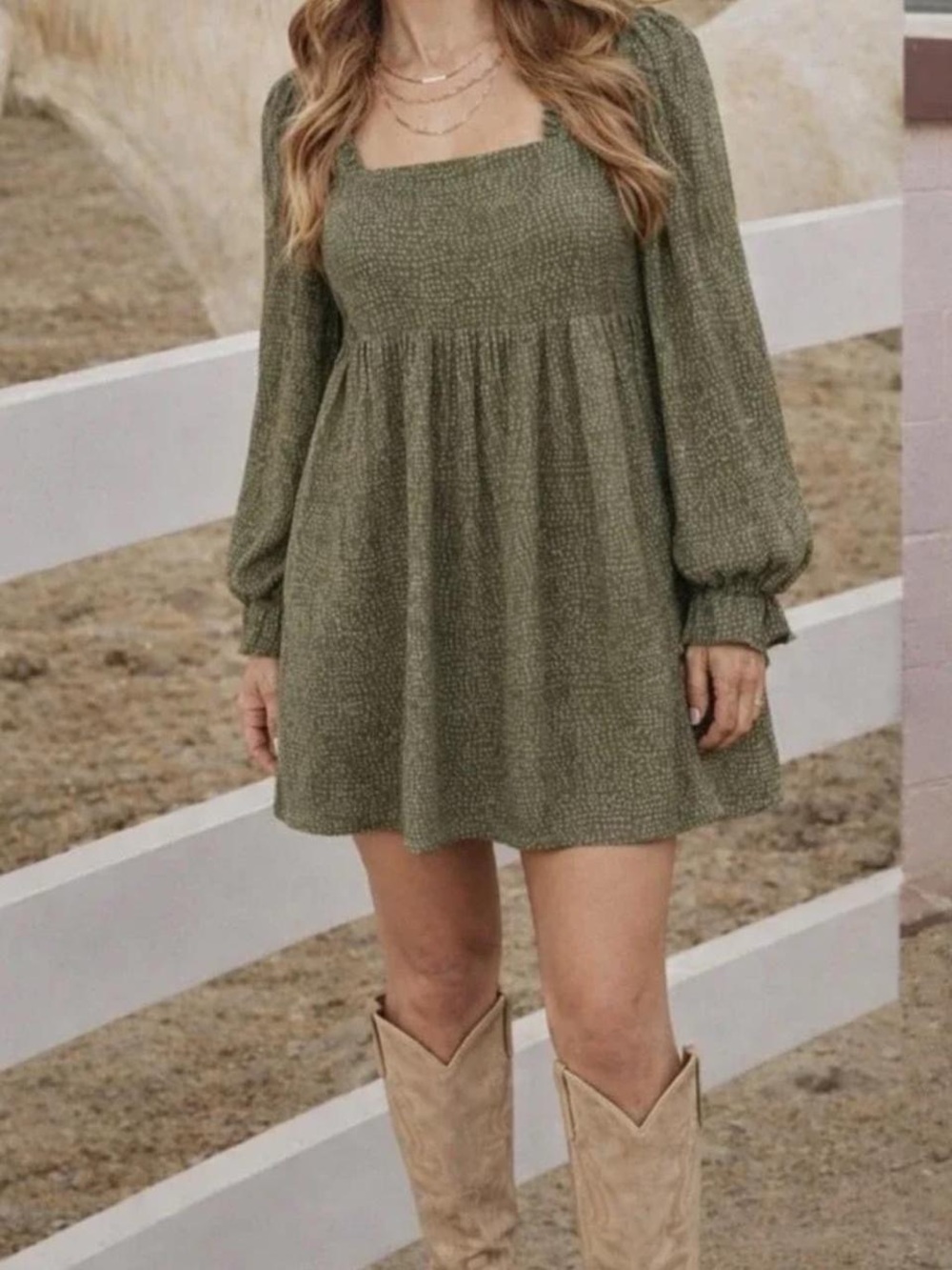 LOFT Smocked Olive Green Babydoll  Dress